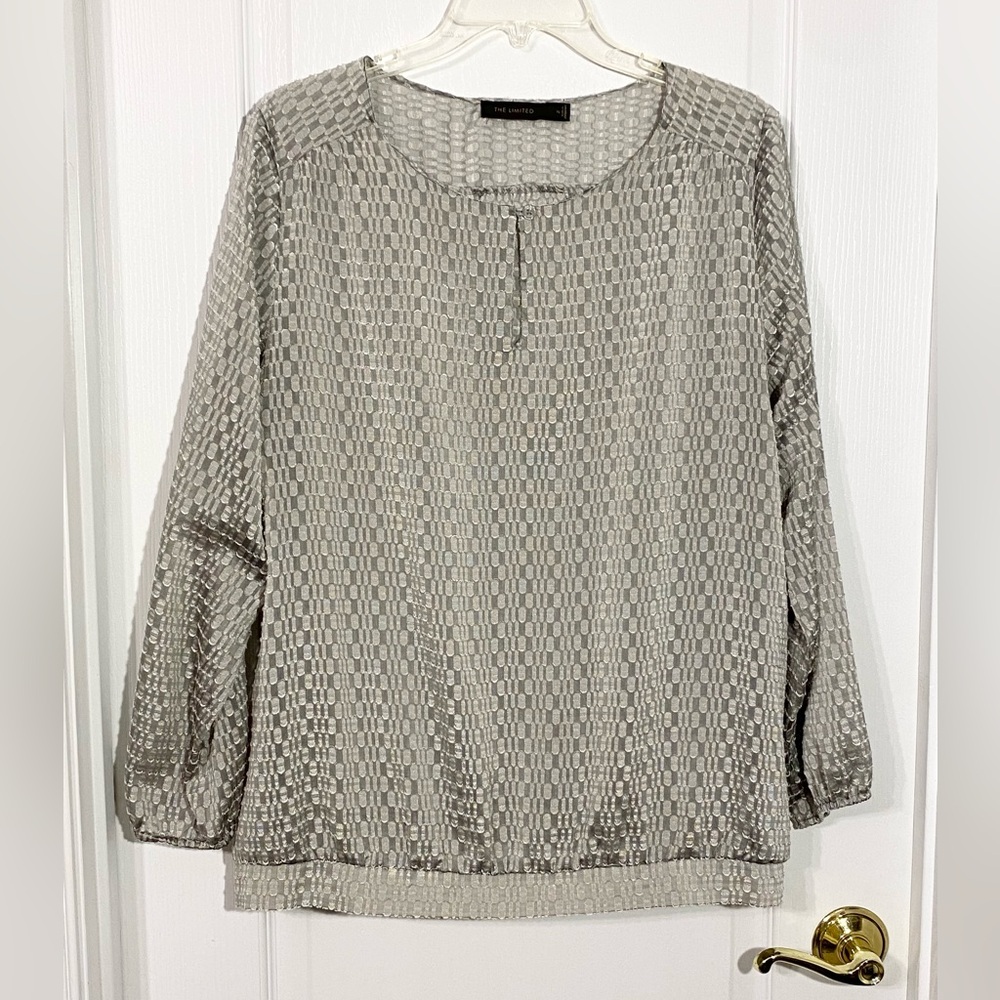 Y2K The Limited Geometric Jacquard Semi Sheer Blouse Silver XL
